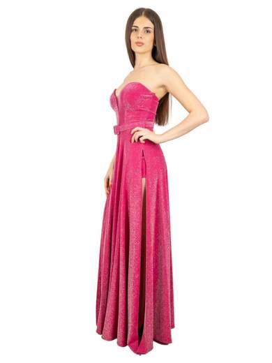 Abito cerimonia lungo a pantaloncino glitterato con spacco