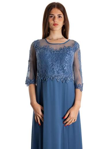 Abito cerimonia lungo con maniche taglie comode mamma sposa o sposo