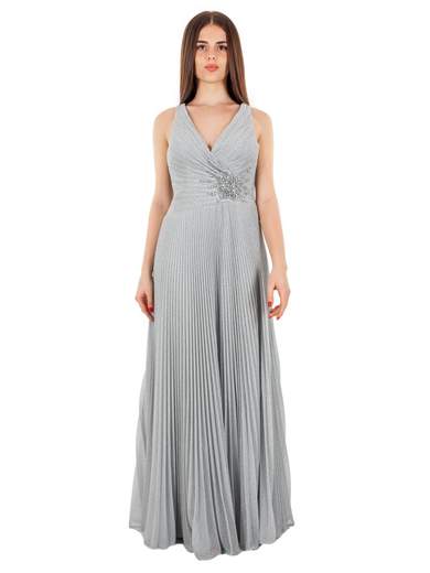 Sologioie Vestito Lungo Cerimonia Elegante Glitterato E Plissettato