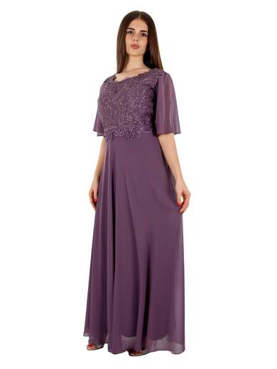 Vestito lungo cerimonia per signora curvy elegante con manica