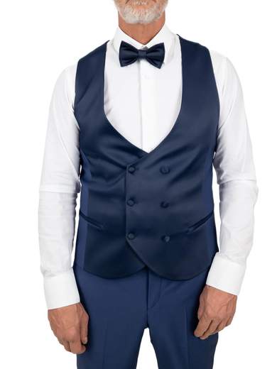 Abito cerimonia uomo slim fit Drop 6 con panciotto fascia e papillon