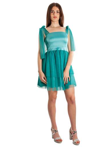 Abito corto elegante da cerimonia in tulle e raso Made in Italy