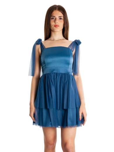 Abito corto elegante da cerimonia in tulle e raso Made in Italy