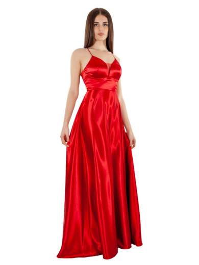STRABELLO CERIMONIA Abito lungo elegante in raso con scollo a V e spalline incrociate A29499-3953-CINZIA