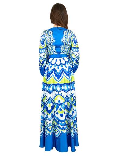 Abito da cerimonia lungo scollo v manica lunga a fantasia