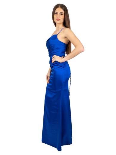 Abito da cerimonia lungo in raso con spalline scollo a cuore