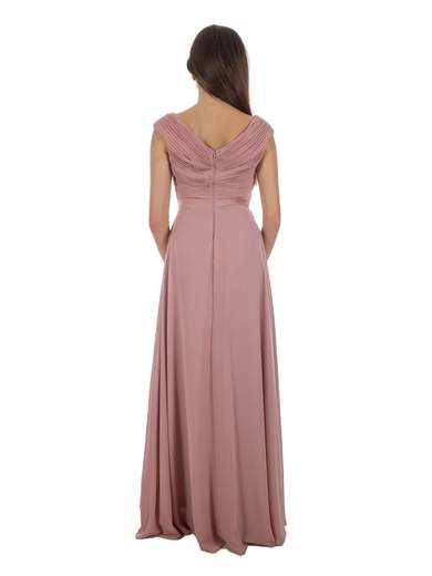 Abito Cerimonia Lungo Slim Fit con Spacco e Corpetto Plissettato