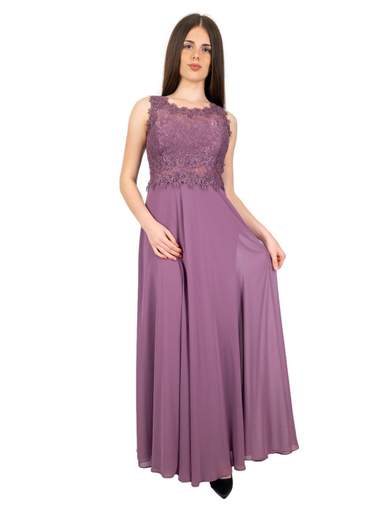 Abito da cerimonia lungo elegante corpetto in pizzo e strass