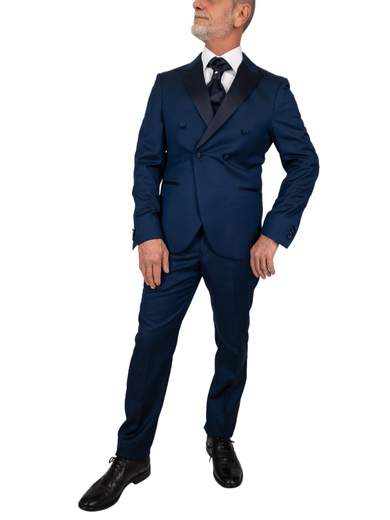 Abito doppiopetto revers a lancia in raso slim fit drop 8