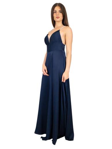 Abito Lungo Cerimonia con Spalline Ricoperte di Strass e Spacco - Elegante Vestito da Cerimonia Donna