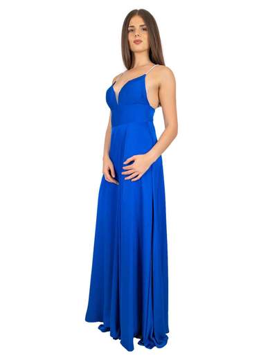 Abito Lungo Cerimonia con Spalline Ricoperte di Strass e Spacco - Elegante Vestito da Cerimonia Donna