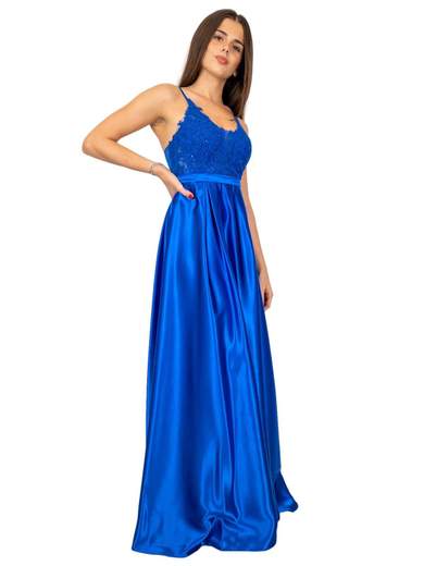 STRABELLO CERIMONIA Abito Lungo da Cerimonia con Corpetto in Pizzo e Gonna in Raso A29799-4157-GLORIA