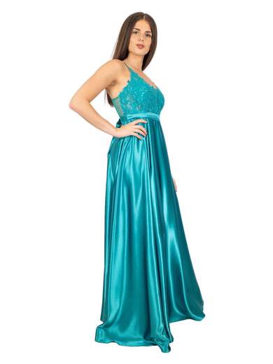 STRABELLO CERIMONIA Abito Lungo da Cerimonia con Corpetto in Pizzo e Gonna in Raso A29799-4157-GLORIA