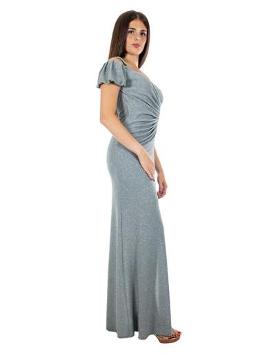 Vestito lungo per cerimonia donna glitterato scollo a cuore