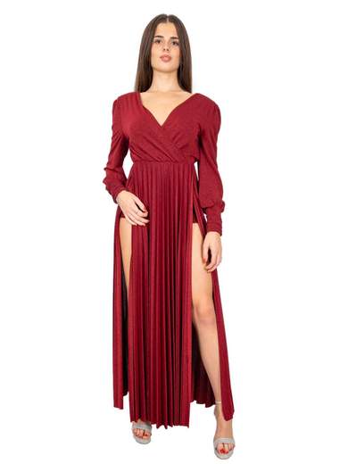 Abito lungo in lurex plissettato con spacchi laterali e body