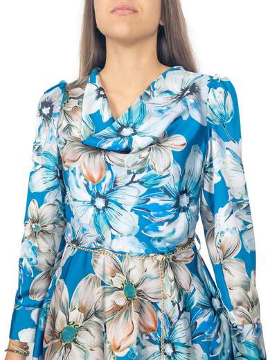Abito midi elegante in tessuto satin stampa floreale