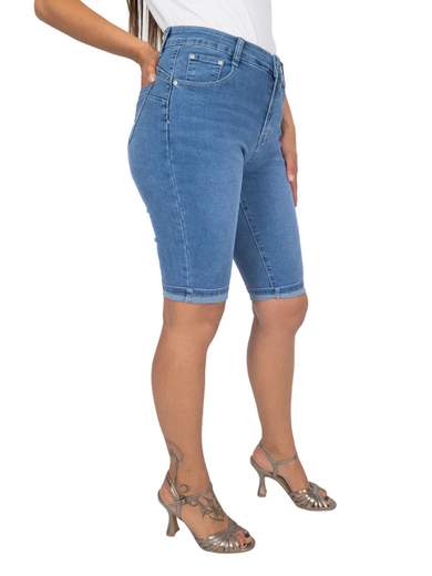 Bermuda jeans donna femminile elasticizzato con tasche