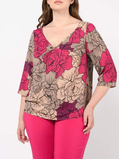 KITANA Blusa Elegante Taglie Forti Donna In Raso Stampa Floreale