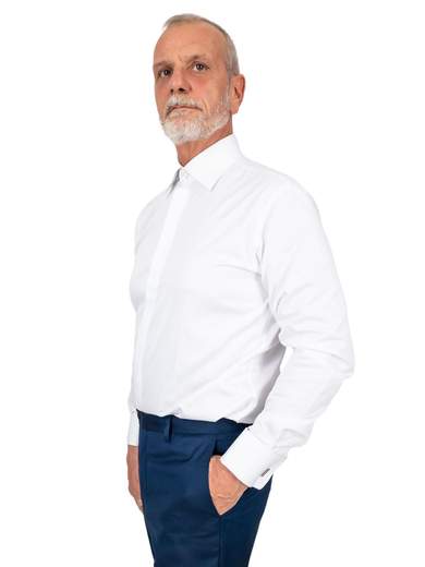 Camicia bianca uomo con polso gemello e collo italiano