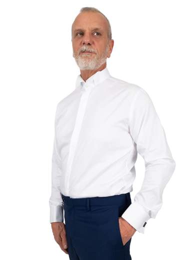Camicia bianca uomo elegante collo diplomatico con gemelli