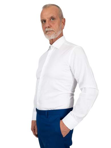 Camicia bianca uomo elegante collo mezzo francese puro cotone