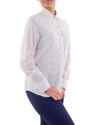 Camicetta Elegante Donna Cotone Maniche Lunghe Ricami Fiori