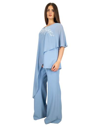 Completo pantalone donna elegante cerimonia con top e mantella
