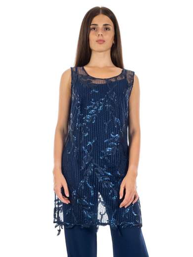 Completo elegante da cerimonia donna con top in pizzo e pantaloni ampi