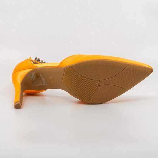 Décolleté Arancio in Raso da Cerimonia con Borchie e Tacco Alto 9.5 cm