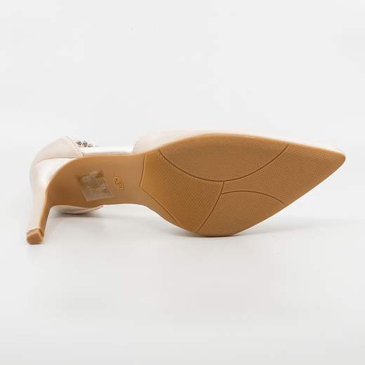 Décolleté Beige in Raso da Cerimonia con Borchie e Tacco Alto 9.5 cm