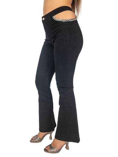 Jeans a zampa donna elasticizzati a vita alta aperti sui fianchi