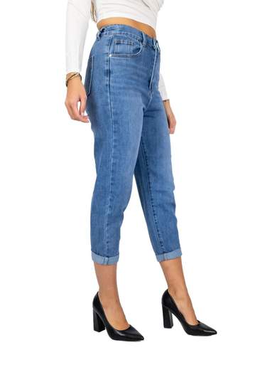 Jeans boyfriend crop donna chiari con elastico in vita