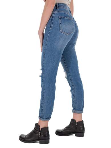 Jeans Strappati Donna Vita Alta a Sigaretta Slim Fit