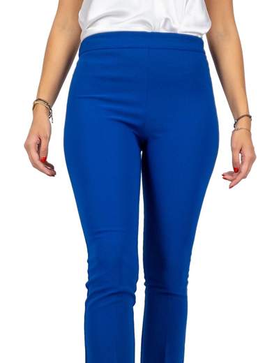 Pantaloni eleganti donna in tessuto tecnico slim con spacco posteriore