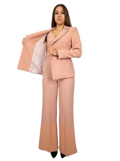 Tailleur donna con giacca in crepe e pantalone over flaire