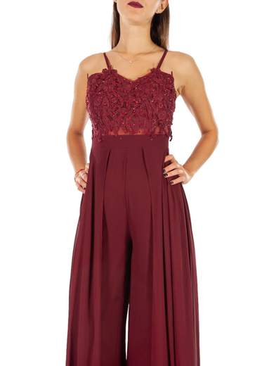 Tuta elegante per cerimonia slim corpetto pizzo macramé