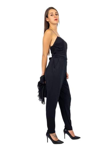 Tuta elegante con corpetto in lurex e cavallo basso