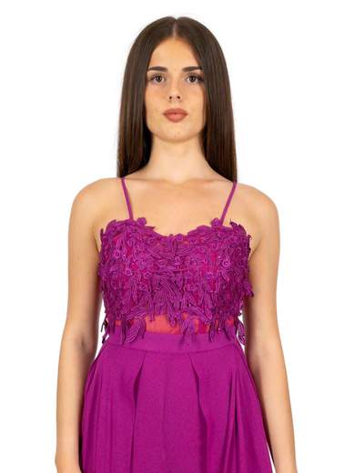 Tuta elegante per cerimonia slim corpetto pizzo macramé