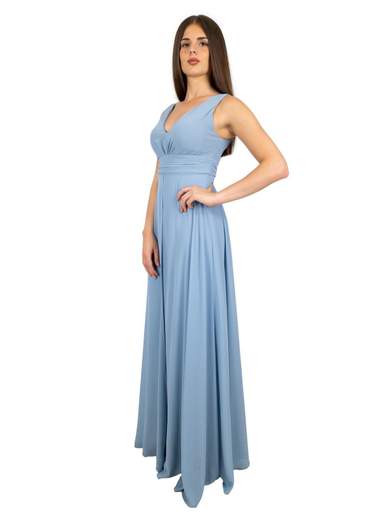 Tuta elegante da cerimonia donna con scollo a V e gonna lunga effetto chiffon