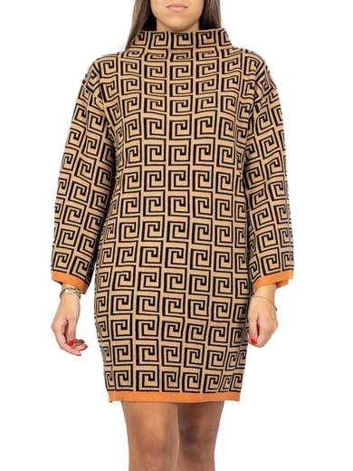Abito In Maglia Donna Invernale Con Stampa Greca Casual