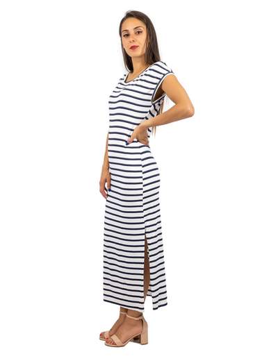 STRABELLO Vestito Lungo A Righe Donna Estivo Con Spacco Laterale Da Giorno