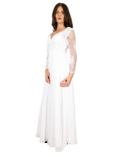 Abito da sposa lungo bianco in pizzo e strass A291099-4296-ANNITA-BIANCO