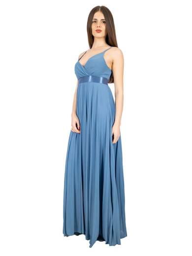 Abito lungo cerimonia stile impero elegante in georgette plissettata