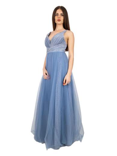 Vestito lungo cerimonia stile impero con tulle e glitter