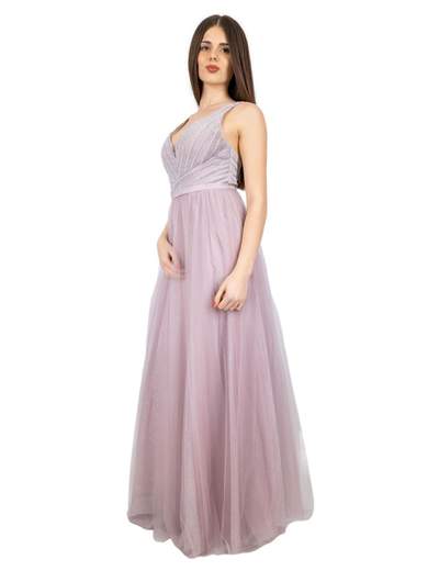 Vestito lungo cerimonia stile impero con tulle e glitter