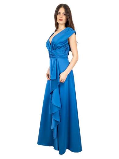 Vestito lungo cerimonia scollo v taglie forti con spacco