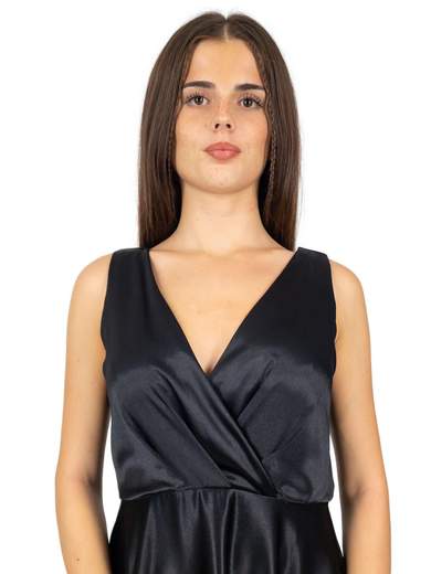 Vestito nero lungo elegante da sera in raso