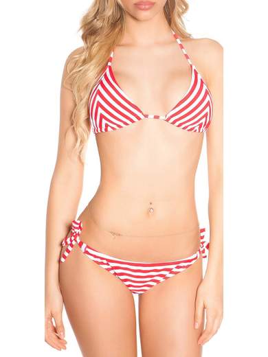 KOUCLA Bikini Donna A Triangolo E Slip Regolabili A Righe A Vita Bassa