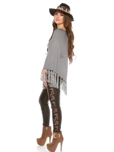 KOUCLA Poncho A Maglia Donna Coste Con Maniche Pipistrello Frange