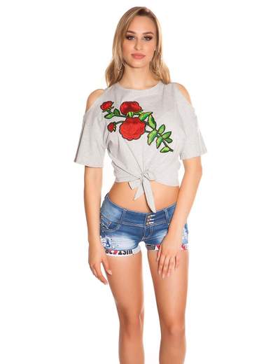 KOUCLA Top Spalle Scoperte Corto Per Ragazze A Fiori Estivo Cotone